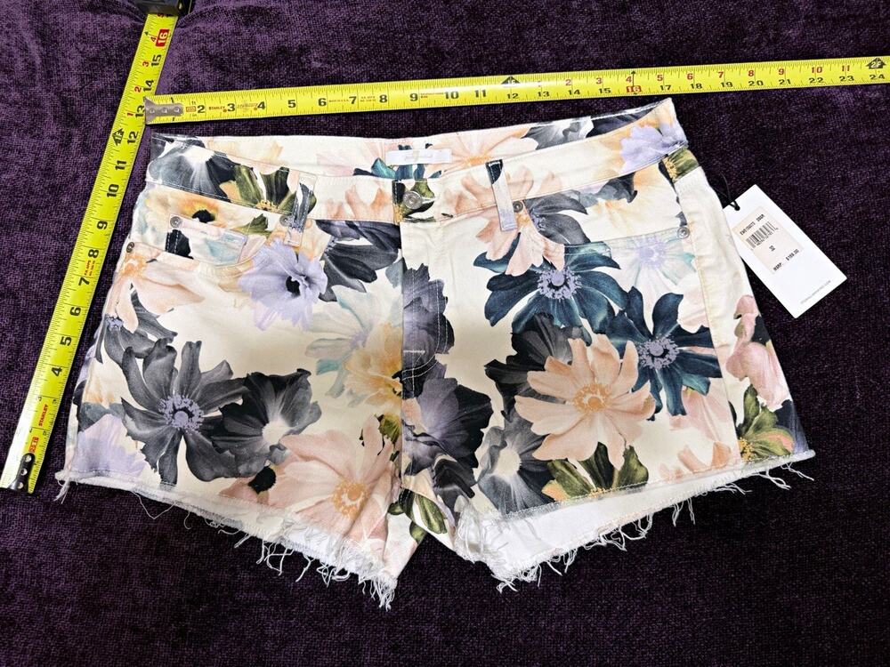 7 For All Mankind Women’s 32 Multicolor Floral Cut-Off Stretch Denim Shorts 2.5"